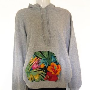 Grey Hoodie with Reworked Floral Design